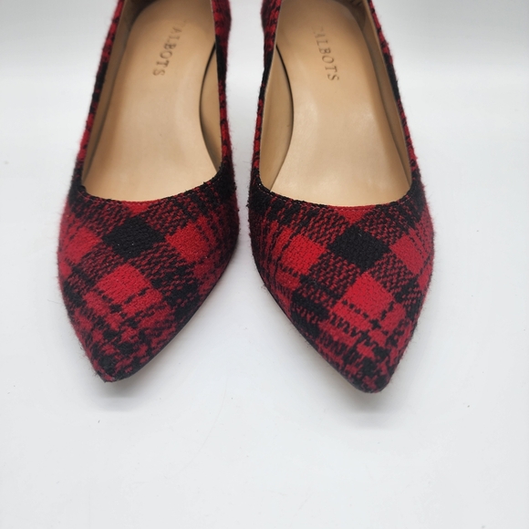 Talbots Red Black Tartan Plaid Wool Heels Size 7 - Picture 3 of 9